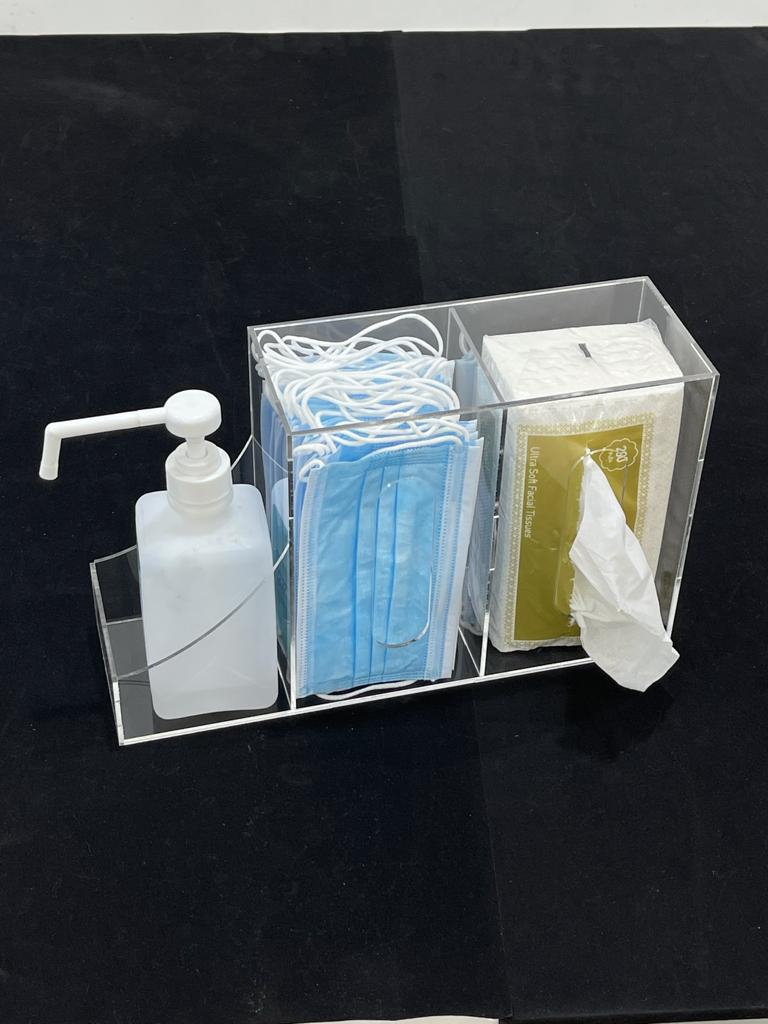 Holder for Kleenex, sanitizer and mask