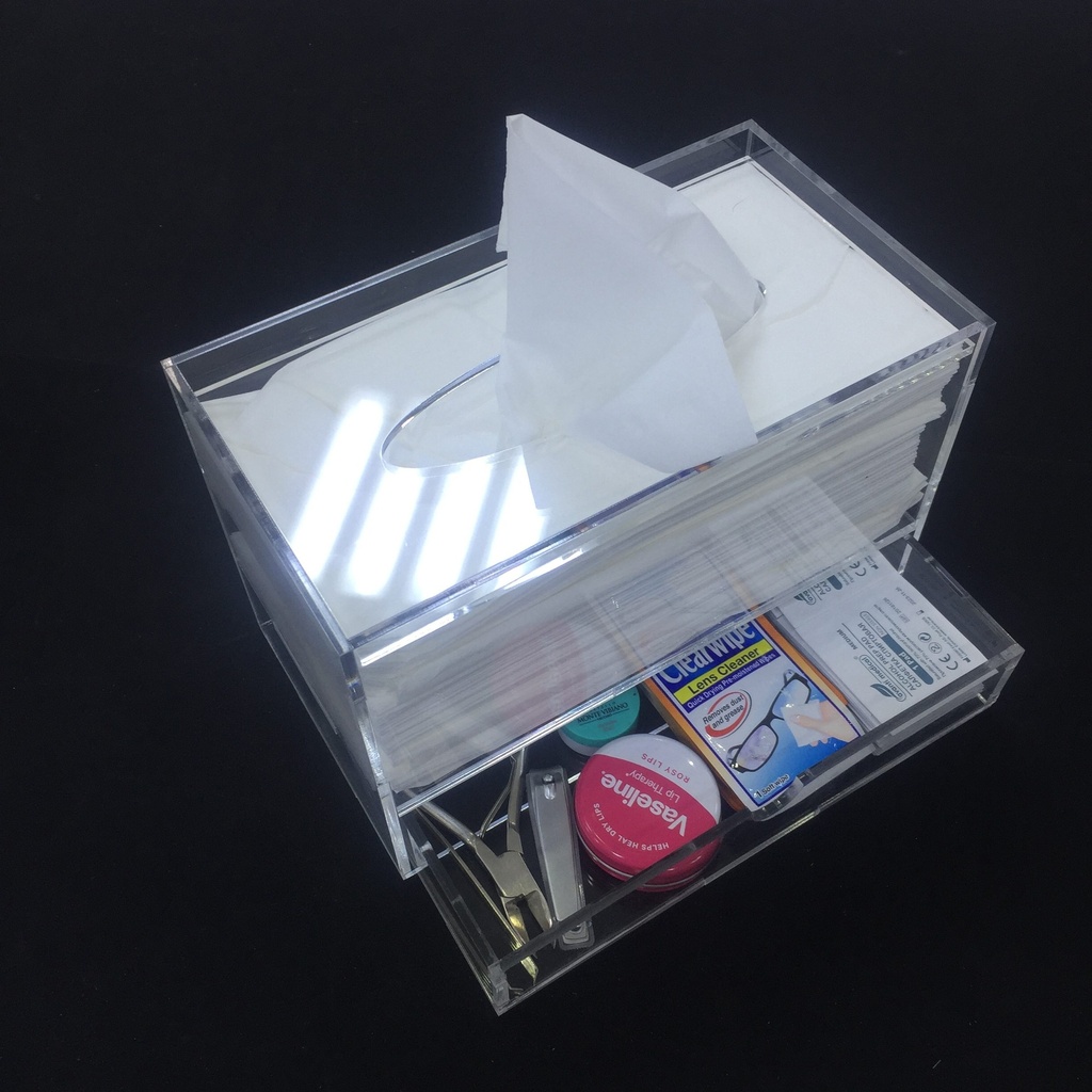 Transparent acrylic box for Kleenex with drawer