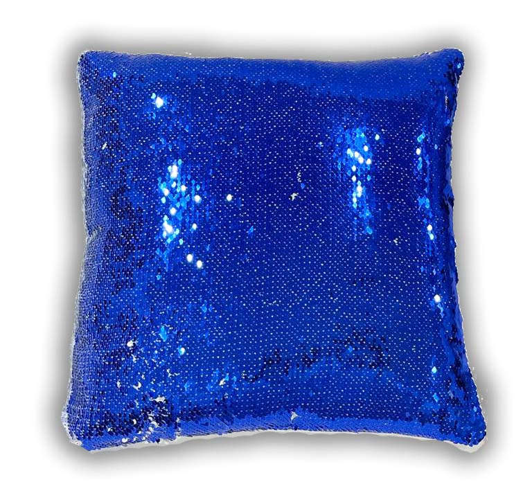 Sequin pillow, dark blue square, printed on it as desired