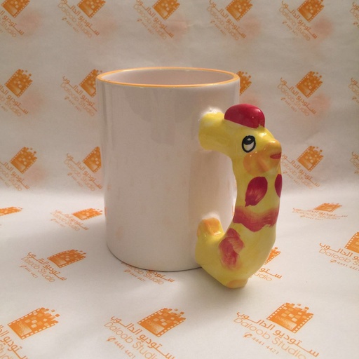 Ceramic mug with rooster shaped handle