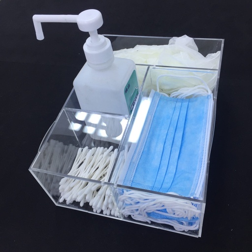 A transparent acrylic box for sanitizer and masks